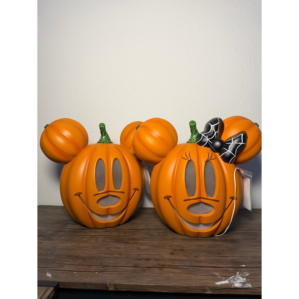 Disney Mickey and Minnie Mouse 14in LED Pumpkin Light Set Halloween Decor NEW